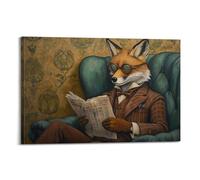 XHBKJA A Dapper Fox in A Suit Reading A Newspaper on A Cozy Arm - Chair Poster Canvas Wall Art Minimalist Modern Mural Decorative Painting Hanging Artwork16x24inch(40x60cm)