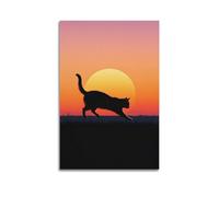 XHBKJA Decorative Painting Silhouette of Cat Running at Sunset Modern Family Animal Poster for Living Room Canvas Wall Art Print Picture 16x24inch(40x60cm)