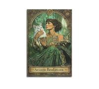 XHBKJA Exquisite Modern Family Canvas Wall Art Picture Print Photo Album-Art Nouveau Animal Poster with Woman Holding White Cat And Tarot Cards 24x36inch(60x90cm)