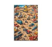 XHBKJA Exquisite Modern Family Canvas Wall Art Picture Print Photo Album-Comic Style Construction Vehicle Kids Poster with Busy Scene 20x30inch(50x75cm)