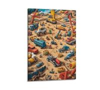 XHBKJA Exquisite Modern Family Canvas Wall Art Picture Print Photo Album-Comic Style Construction Vehicle Kids Poster with Busy Scene 12x18inch(30x45cm)