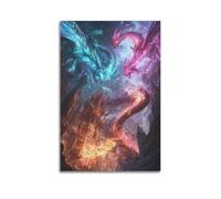 XHBKJA Exquisite Modern Family Canvas Wall Art Picture Print Photo Album-Fantasy Art Animal Poster with Colorful Dragons And Mysterious Ruins 24x36inch(60x90cm)