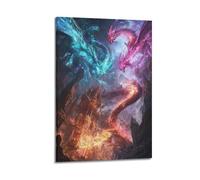 XHBKJA Exquisite Modern Family Canvas Wall Art Picture Print Photo Album-Fantasy Art Animal Poster with Colorful Dragons And Mysterious Ruins 24x36inch(60x90cm)