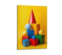 XHBKJA Exquisite Modern Family Canvas Wall Art Picture Print Photo Album-Geometric Art Poster with Colorful 3D Shapes on Yellow Background 12x18inch(30x45cm)