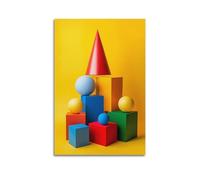 XHBKJA Exquisite Modern Family Canvas Wall Art Picture Print Photo Album-Geometric Art Poster with Colorful 3D Shapes on Yellow Background 16x24inch(40x60cm)