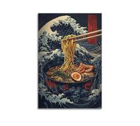 XHBKJA Exquisite Modern Family Canvas Wall Art Picture Print Photo Album-Japandi Food Poster Ramen with Wave Background Eye - Catching Design 24x36inch(60x90cm)