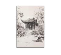 XHBKJA Exquisite Modern Family Canvas Wall Art Picture Print Photo Album-Line Art Landscape Poster Chinese Pavilion Sketch for Decor 20x30inch(50x75cm)