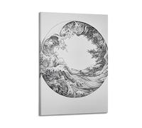 XHBKJA Exquisite Modern Family Canvas Wall Art Picture Print Photo Album-Line Art Ocean Wave Circular Poster Dynamic Sea Scene Design 08x12inch(20x30cm)