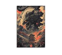 XHBKJA Exquisite Modern Family Canvas Wall Art Picture Print Photo Album-Manga Inspired Animal Poster with Majestic Dragon And Japanese Architecture 16x24inch(40x60cm)