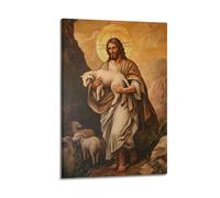 XHBKJA Exquisite Modern Family Canvas Wall Art Picture Print Photo Album-Vintage Christian Poster Jesus Carrying Lamb for Devotees 24x36inch(60x90cm)