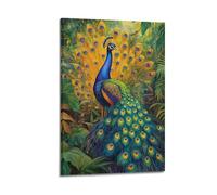 XHBKJA Exquisite Modern Family Canvas Wall Art Picture Print Photo Album-Watercolor Animal Poster Colorful Peacock with Spread - Out Feathers 12x18inch(30x45cm)