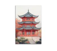 XHBKJA Exquisite Modern Family Canvas Wall Art Picture Print Photo Album-Watercolor Asian Pagoda Landscape Poster, Stunning Traditional Architecture 16x24inch(40x60cm)