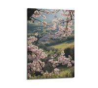 XHBKJA Exquisite Modern Family Canvas Wall Art Picture Print Photo Album-Watercolor Botanical Poster with Cherry Blossoms And Rural Landscape 24x36inch(60x90cm)