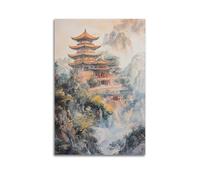 XHBKJA Exquisite Modern Family Canvas Wall Art Picture Print Photo Album-Watercolor Landscape Poster with Chinese Pagoda And Mountain Scenery 20x30inch(50x75cm)