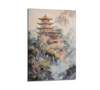 XHBKJA Exquisite Modern Family Canvas Wall Art Picture Print Photo Album-Watercolor Landscape Poster with Chinese Pagoda And Mountain Scenery 16x24inch(40x60cm)