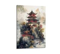 XHBKJA Exquisite Modern Family Canvas Wall Art Picture Print Photo Album-Watercolor Landscape Poster with Traditional Chinese Pagoda Structure 20x30inch(50x75cm)