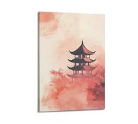 XHBKJA Exquisite Modern Family Canvas Wall Art Picture Print Photo Album-Watercolor Pagoda Landscape Poster, Serene Asian Architecture Vibe 12x18inch(30x45cm)