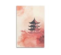 XHBKJA Exquisite Modern Family Canvas Wall Art Picture Print Photo Album-Watercolor Pagoda Landscape Poster, Serene Asian Architecture Vibe 20x30inch(50x75cm)