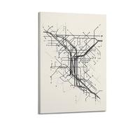 XHBKJA Tokyo Metro Map in Monochrome Line Art Poster Canvas Wall Art Minimalist Modern Mural Decorative Painting Hanging Artwork12x18inch(30x45cm)