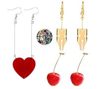XHBTS 10 Pcs Stickers and 3 Pairs JJBA Earrings Set 3D Cherry Drop Heart Earring Resin Acrylic Alloy Dangle Earring Anime Cosplay Accessory Gift for Girls Women
