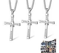 XHBTS 10 Pcs Stickers and 3 Pcs Replace Fast and Furious Dominic Toretto's Cross Necklace Pendant Vin Diesel Titanium Steel Necklace Mens Jewelry