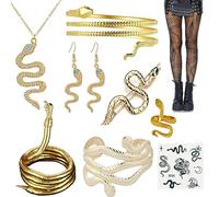 XHBTS 10 Set Snake Jewelry Set - Bracelet, Earrings, Ring, Hair Clip, Fishnet Tights, Tattoo Stickers, Choker, Necklace for Halloween Party, Metal, No Gemstone