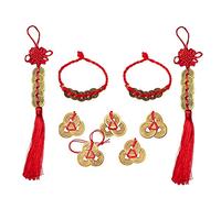 XHBTS 2 Chinese Knot Lucky Coins Feng Shui Coins I-Ching Fortune Coin and 5 Chinese Feng Shui Coins 2 Coins Bracelet for Good Luck and Healthy