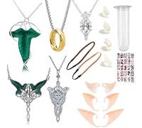 XHBTS 25 pcs Compliant Leaf Pendant Necklace Gold Tone The Ring Pendant Necklace Medicine Bottle 4 Pairs Vampire Fangs Teeth Latex 3 Pairs Elf Ears with 2 hair band 3 Vampire