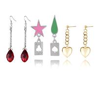 XHBTS 3 Pairs Anime Cosplay Earrings Stars Teardrop Poker Earring Stud Ear Clip Jewelry Accessories