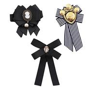 XHBTS 3 Pcs Women Brooch Pin Bow Brooch Retro Bow Tie Crystal Pearl Brooches Corsage Clothing Accessories for Wedding, Party, School, Christmas, Black