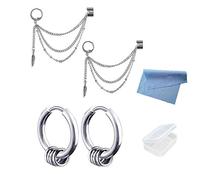 XHBTS 4 Pieces Tassel Ear Cuff Crawler Climer Earring Cartilage Small Hoop Wrap Vine Clip on Feather Leaf Multi Layered Chain Drop for Men and Women with Mini Cloth and Mini Box