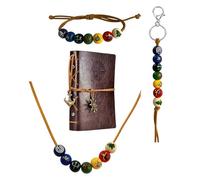 XHBTS 4 Set Camp Half-Blood Bracelet Keychian & Notebook & Brown Faux Leather Cord Colorful Painted Wooden Bead Demigod Olympian Necklace, One Size, Wood, No Gemstone