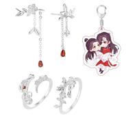 XHBTS 5 Set Blessing Cosplay Ring and Earrings Keychain Finger Ring Hua Cheng Xie Lian Couple Costume Jewelry