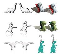 XHBTS 6 Pairs Tiny Dinosaur Stud Earrings for Women Men Kids Brontosaurus Dinosaur Stud Earrings Little Dinosaur Earrings Studs Acrylic Dinosaur Drop Dangle Earrings with Mini Cloth and Box