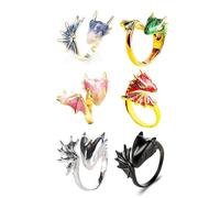 XHBTS 6 Pcs Shiny Enamel Dragon Ring Adjustable Finger Rings Handmade Punk Jewelry Gothic Jewelry Gift