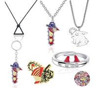 XHBTS Chainsaw Men Necklace Keychain Pin Power Rings and 50pcs Stickers Anime Devil Jewelry Chainsaw Necklaces Cosplay Finger Ring, ['Alloy', 'Plastic'], Pearl