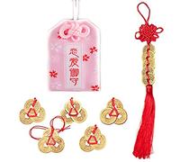 XHBTS Japanese Omamori Sachet Japanese Shrine Amulet Omamori Charm Blessing Bag Good Luck Charms Pink 5 Chinese Feng Shui Coins and Chinese Feng Shui Coins Home Decor