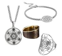 XHBTS Metatrons Cube Necklace Bracelet Stainless Steel Ring for Archangel Metatron Protection Statement Hollowed Out Stainless Steel Pendant Charm Bracelet