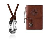 XHBTS Uncharted 4 Drake 20 Stickers and Engraved Ring Pendant Necklace,Brown Leather Chain and Travel Journal Writing Notebook, Vintage PU Leather Note Book, A7(Brown)