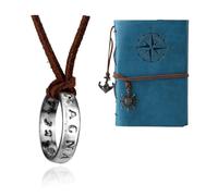 XHBTS Uncharted 4 Drake 20 Stickers and Engraved Ring Pendant Necklace,Brown Leather Chain and Travel Journal Writing Notebook, Vintage PU Leather Note Book, A7(Blue)