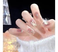 XHBYW One Size 24pcs Diamond Butterfly Glitter False Nails Press On Nails Full Cover False Nails For Women And Girls Daily Decoration