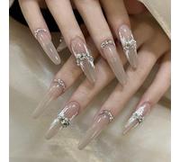 XHBYW One Size 24pcs Diamond Butterfly Glitter False Nails Press On Nails Full Cover False Nails For Women And Girls Daily Decoration
