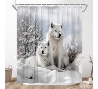 XHCEOH Wolf Shower Curtain Wildlife Wildness Animal Pine Trees Winter Snow Natural Landscape Forest Decor Fabric with Hooks, 70Wx70H inch
