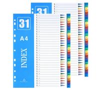 XHDA 1-31 Part Dividers A4, 2 Pack Multi-Colour Plastic A4 Index Folder Subject Dividers, 11-Holes Lever Arch Files Dividers Ring Binders for Office School