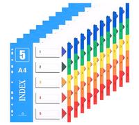XHDA 1-5 Part Dividers A4, 10 Pack Multi-Colour Plastic A4 Index Folder Subject Dividers, 11-Holes Lever Arch Files Dividers Ring Binders for Office School