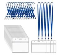 XHDA 30Pcs Blue Lanyards for Neck with Clear Card Holders