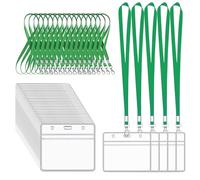 XHDA 30Pcs Green Lanyards for Neck with Clear Card Holders