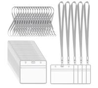 XHDA 30Pcs Grey Lanyards for Neck with Clear Card Holders