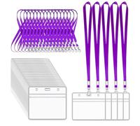 XHDA 30Pcs Purple Lanyards for Neck with Clear Card Holders