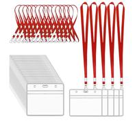 XHDA 30Pcs Red Lanyards for Neck with Clear Card Holders
